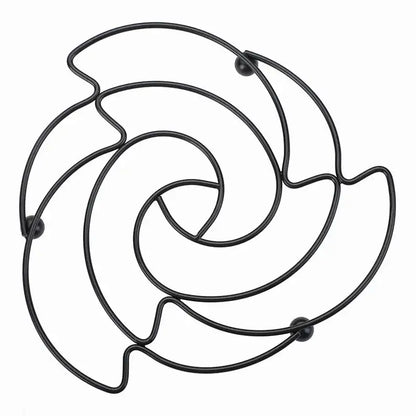 Black metal wire decorbites iron pan pot mat with spiral design and rounded ball accents for kitchen use