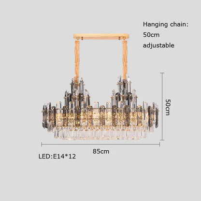 Rose gold and smoky dimmable crystal chandelier with wooden hanging chain and 12 led lights for elegant decorbites dimmable crystal lighting