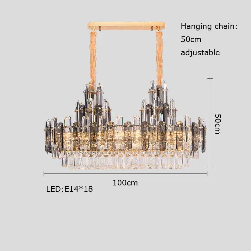 Rose gold and smoky dimmable decorbites crystal chandelier with wooden top and cascading glass tiers for living room lighting