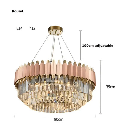 Round adjustable rose gold pendant lights with e14 led crystal design for dining room featuring stainless steel accents