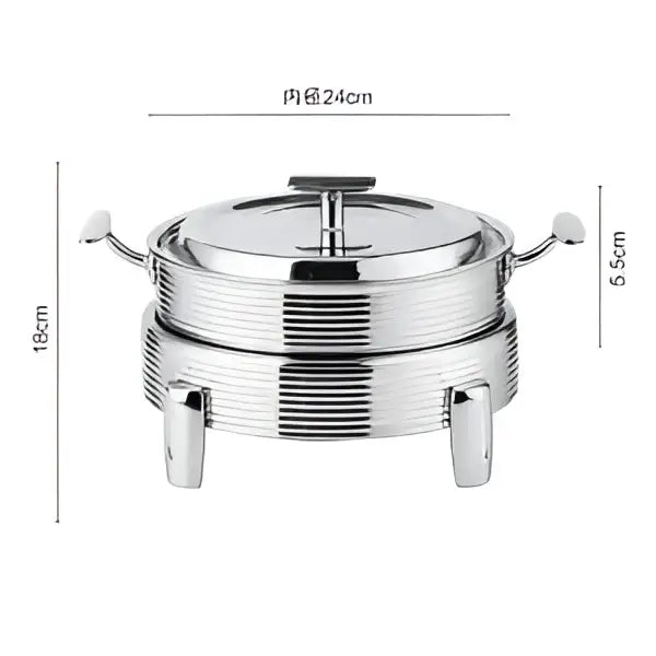 Rose gold stainless steel double-tiered hot pot alcohol set chafing dish with ribbed lid and stable three feet for dining room use