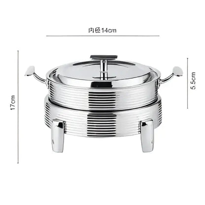 Stainless steel rose gold ribbed hot pot alcohol set double-tiered chafing dish with lid handles and three feet
