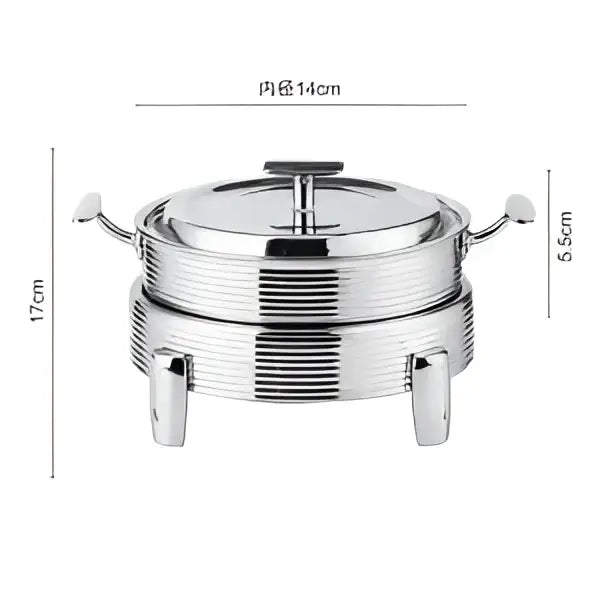 Stainless steel rose gold ribbed hot pot alcohol set double-tiered chafing dish with lid handles and three feet