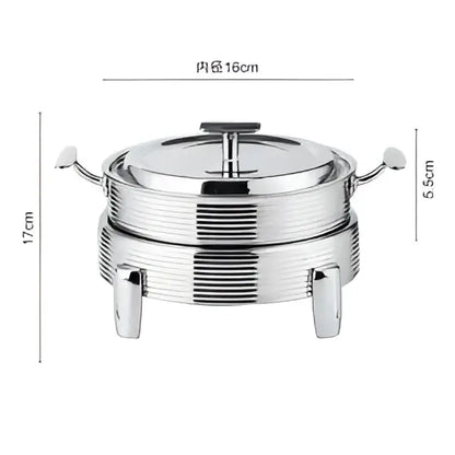 Stainless steel rose gold ribbed double-tiered chafing dish with lid and handles for hot pot alcohol dining use