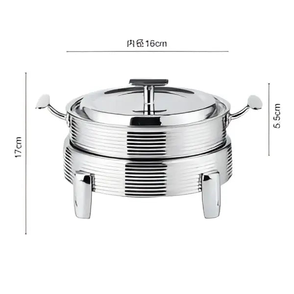 Stainless steel rose gold ribbed double-tiered chafing dish with lid and handles for hot pot alcohol dining use