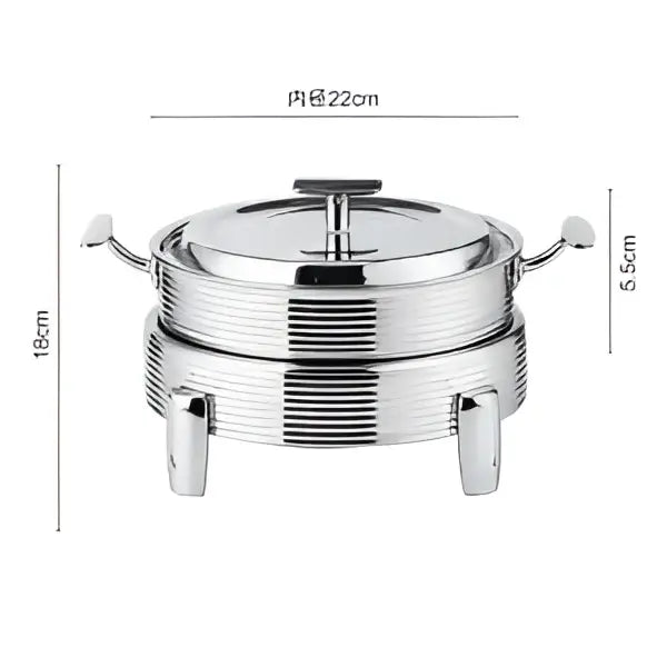 Rose gold ribbed stainless steel double-tiered chafing dish with lid and handles for hot pot alcohol dining use