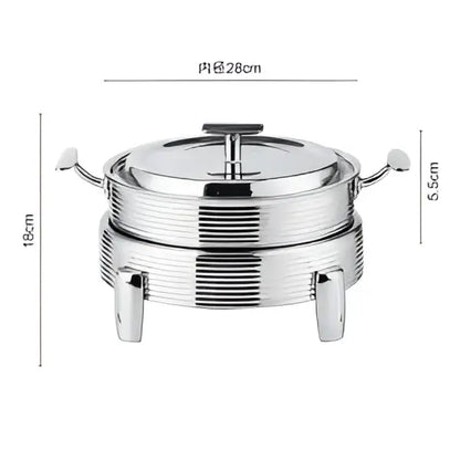 Stainless steel rose gold ribbed hot pot alcohol set chafing dish with double tiers, lid, handles, and three feet