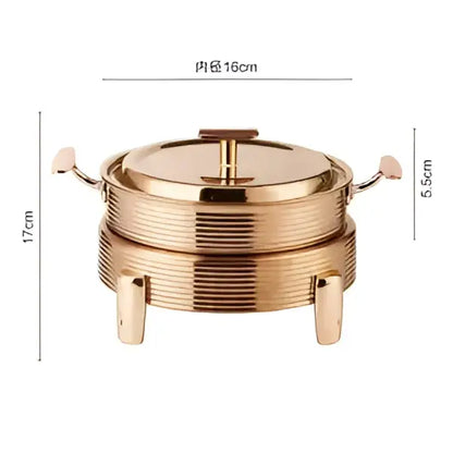 Rose gold ribbed double-tiered hot pot chafing dish with matching lid for hot pot alcohol and pot alcohol set use