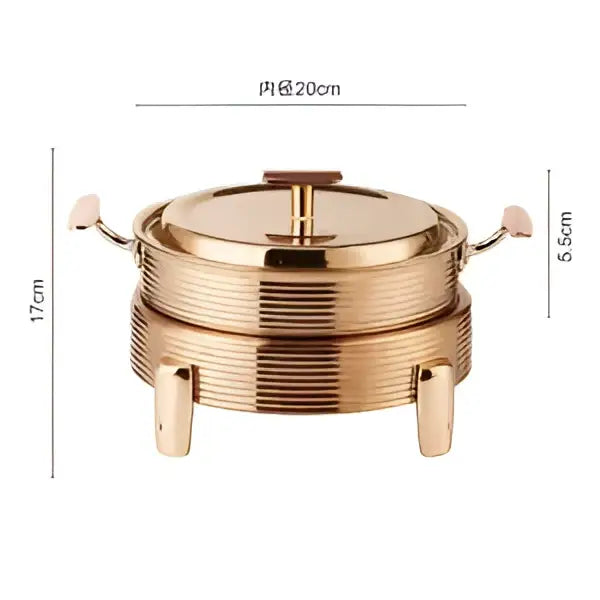 Rose gold double-tiered ribbed chafing dish with handles ideal for hot pot alcohol set dining room use