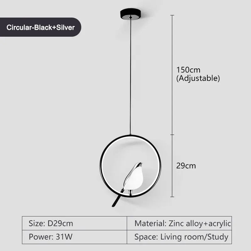 Rotatable Magpie Bird Metal Pendant Light in Gold or Silver - Decorbites