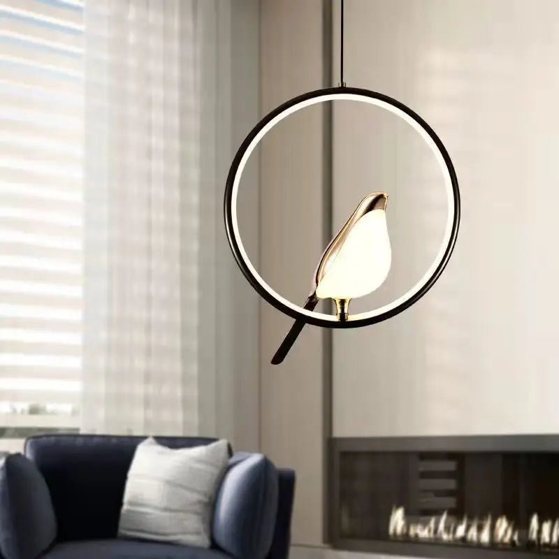 Rotatable Magpie Bird Metal Pendant Light in Gold or Silver - Decorbites