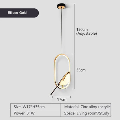 Rotatable Magpie Bird Metal Pendant Light in Gold or Silver - Decorbites