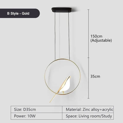 Rotatable Magpie Bird Metal Pendant Light in Gold or Silver - Decorbites