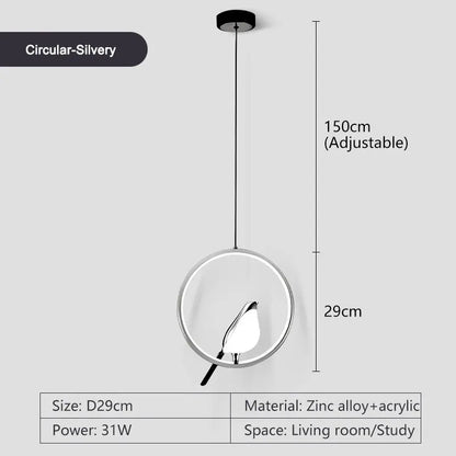Rotatable Magpie Bird Metal Pendant Light in Gold or Silver - Decorbites