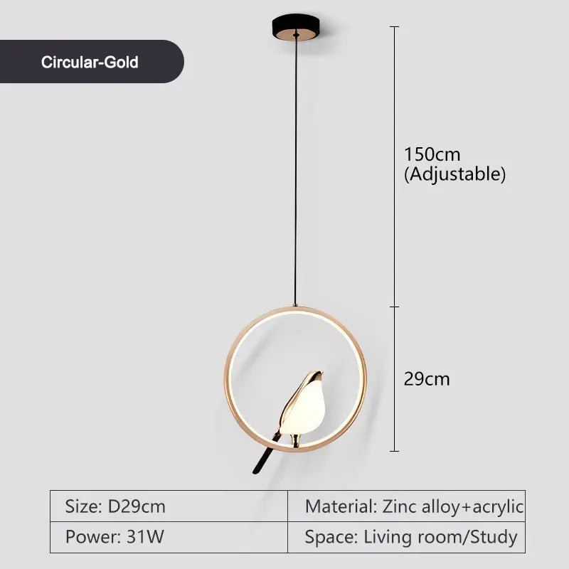 Rotatable Magpie Bird Metal Pendant Light in Gold or Silver - Decorbites
