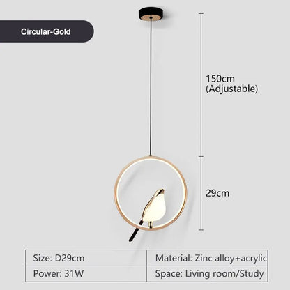 Rotatable Magpie Bird Metal Pendant Light in Gold or Silver - Decorbites