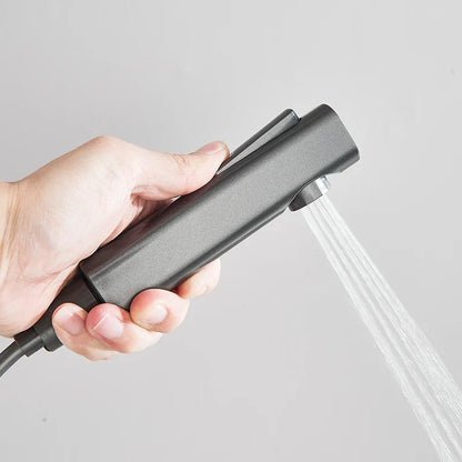 Rozin black smart digital display shower faucet set featuring a black matte handheld showerhead with multiple streams