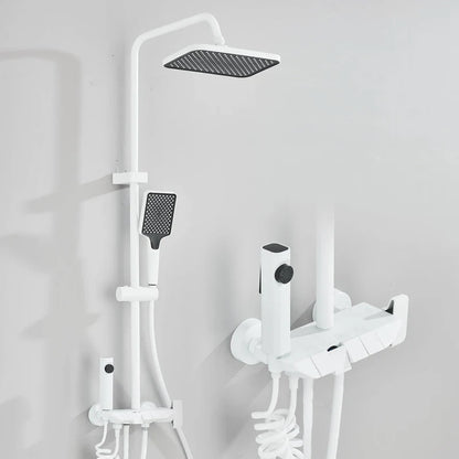 White Rozin Black smart digital display shower faucet set with square rainhead and handheld spray with black nozzles