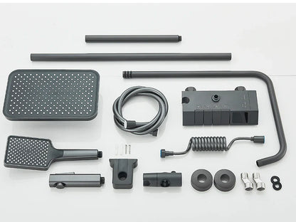 Rozin black smart digital display shower faucet set with matte finish rectangular rainhead and handheld spray head