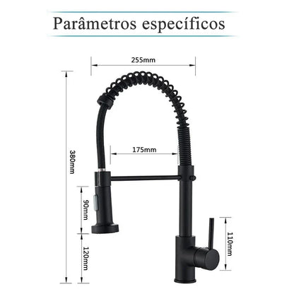 Black matte finish deck mounted single hole kitchen faucet with flexible coiled hose and pull down spray head