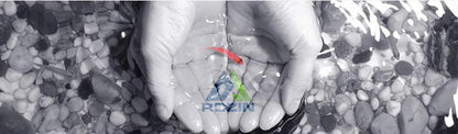 A vibrant red fish held in hands above stones illustrating the rozin chrome deck mounted single hole mixer tap design