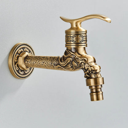 Rozin wall mounted antique brass faucet with ornate dragon head and embossed patterns for mop pool taps and bidet use
