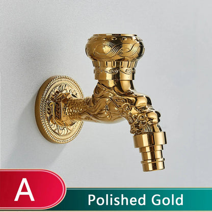 Polished gold rozin wall mounted antique brass faucet with dragon and floral designs for mop pool taps and bidet use
