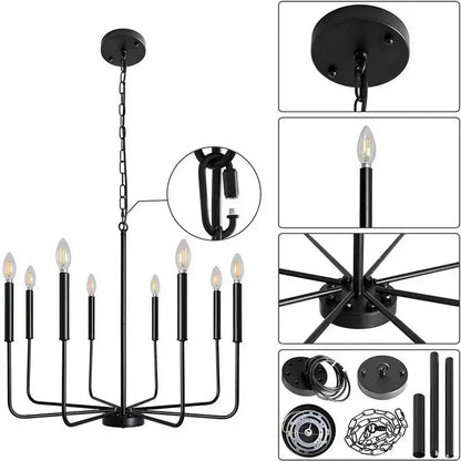 Black wrought iron chandelier with eight candle-style bulbs for dining room decorbites iron chandelier design