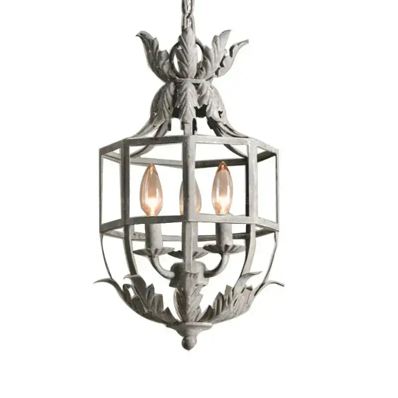 Russian pineapple grey and gold metal cage chandelier kitchen light with antique grey gold metal frame and warm filament bulbs