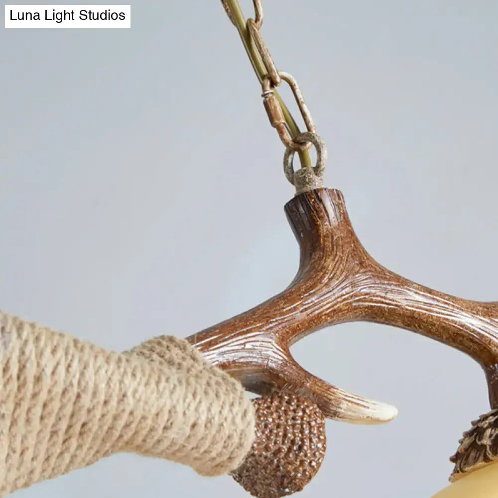 DecorBites rustic glass hanging lamp with amber bowl shade and antler pendant light 220v-240v 110v-120v compatible
