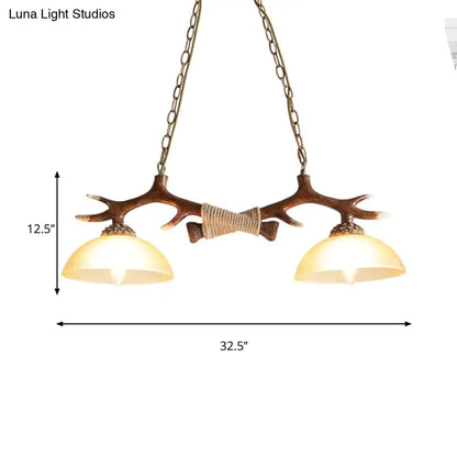 Decorbites rustic glass hanging lamp with antler pendant, warm amber glass, bronze metal, 110v-120v 220v-240v compatible