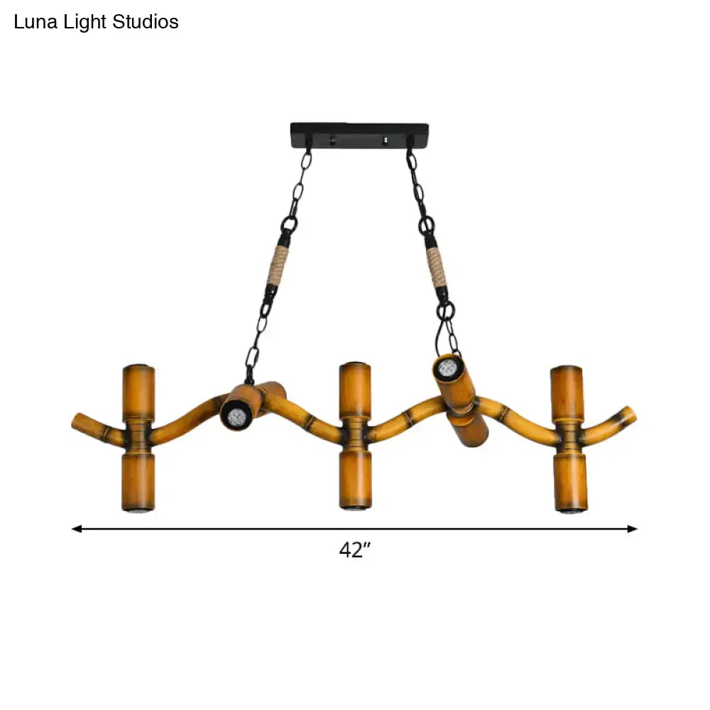 Rustic decorbites metal brown island lighting fixture with amber bamboo tubes and black metal ceiling mount chains