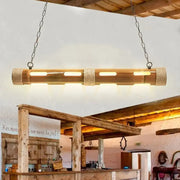Decorbites iron vintage-style bistro island light with beige tube shades rustic bamboo pendant with e26 e27 bulb included