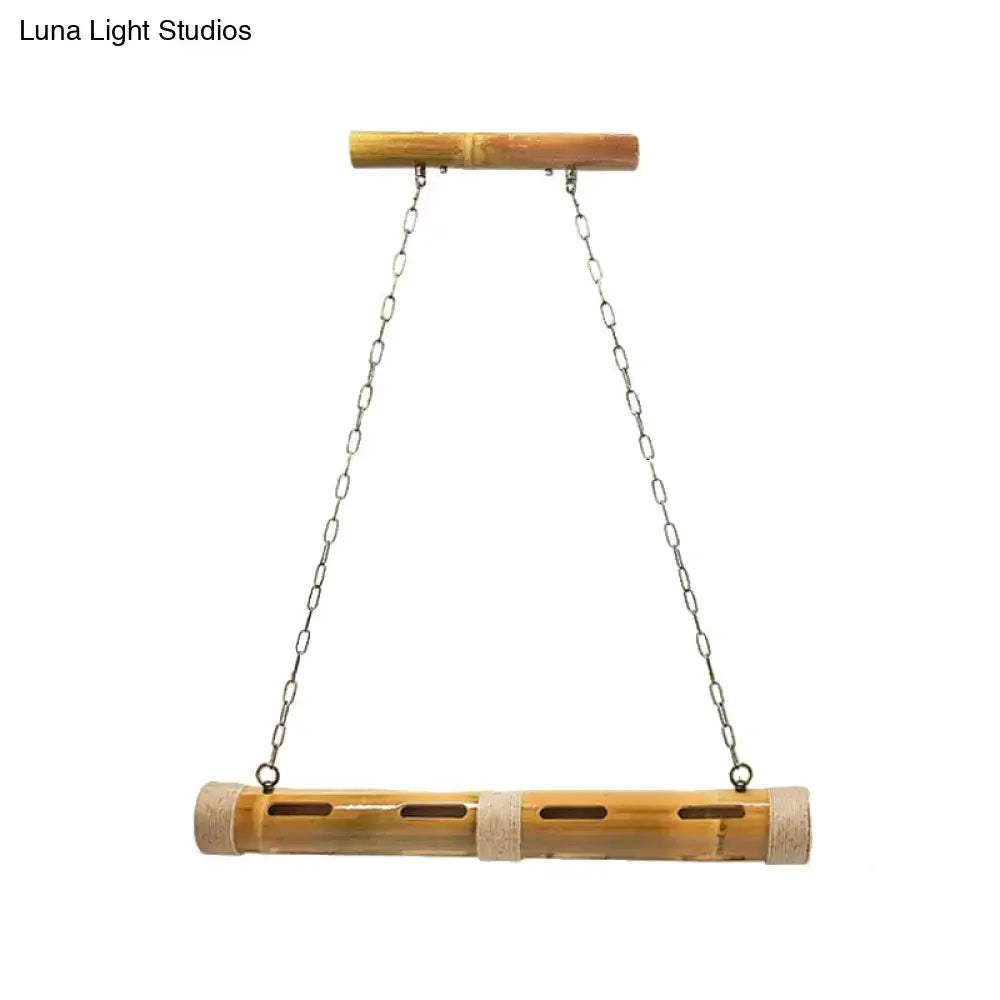 A natural bamboo bird feeder with tan finish and metal chains paired with DecorBites™ vintage bistro island lights e26 e27 bulb included