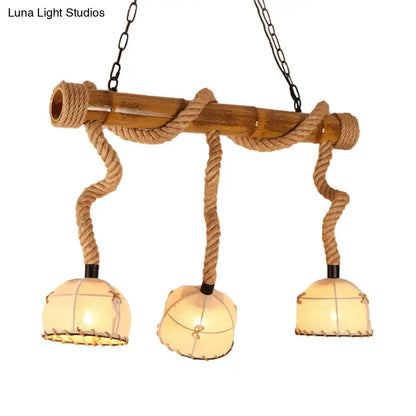 Decorbites™ bamboo linear island pendant light with 220v-240v warm beige fabric shades and twisted rope accents