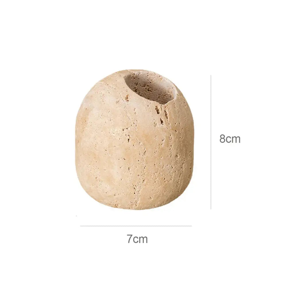 Rustic beige travertine match holder stone jar with rounded open top for living room decorbites beige travertine match decor