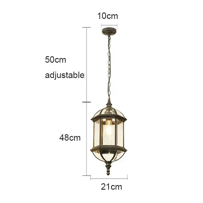 Antique bronze-finished rustic outdoor hanging lantern with clear glass panels and 50cm adjustable chain by decorbites black rustic