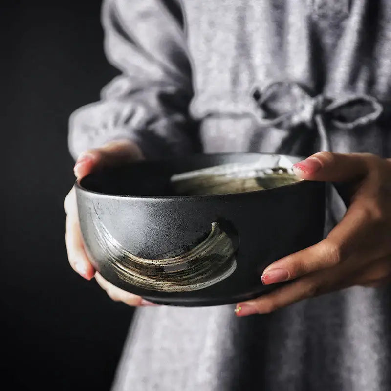 Rustic black ceramic sushi bowl with subtle metallic gold accent from decorbites ceramic sushi plate set for dining room