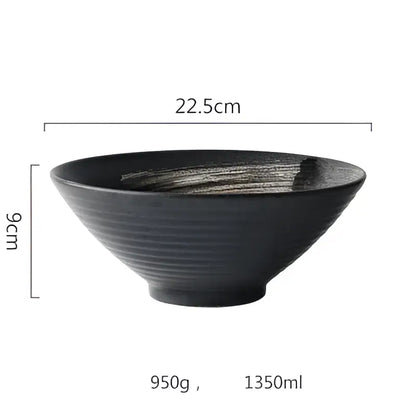 Rustic black ceramic sushi bowl with textured ribbed exterior and subtle metallic glaze interior for decorbites black ceramic set