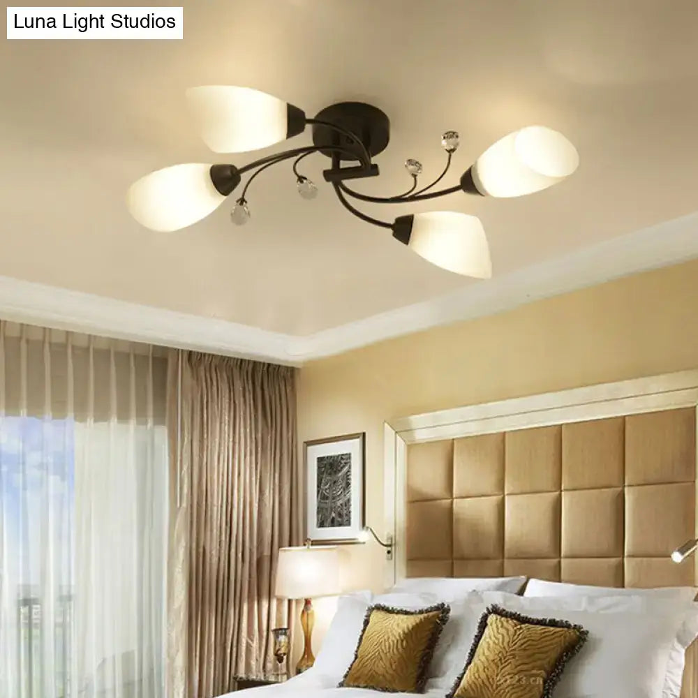 Decorbites rustic black opal semi flush ceiling light fixture with five frosted glass shades and crystal accents