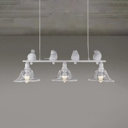 Decorbites rustic black island pendant lamp with white bird-themed design clear glass shades and metal frame for kitchen lighting