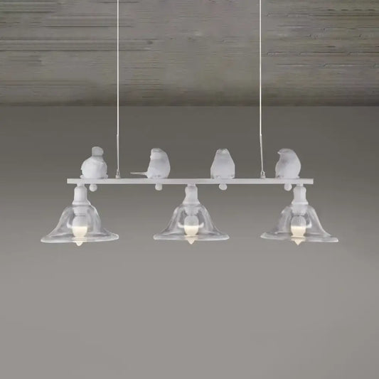 Decorbites rustic black island pendant lamp with white bird-themed design clear glass shades and metal frame for kitchen lighting