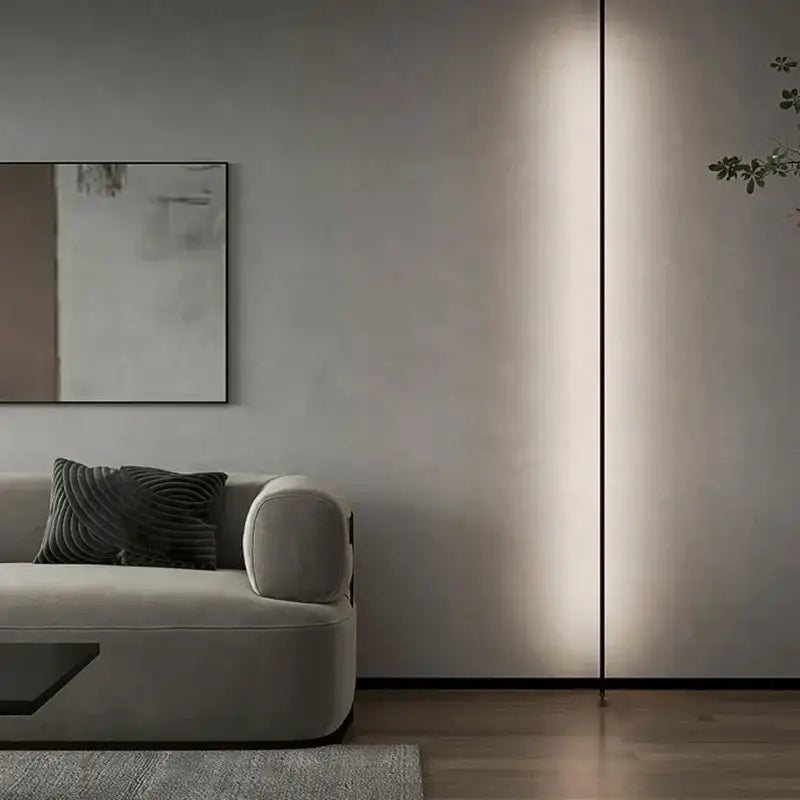 Minimalist rustic black and white steel wall lamp strip with sleek vertical design and warm ambient lighting for aisle decor