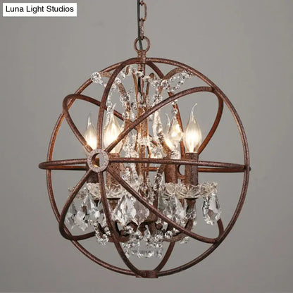 DecorBites™ rustic bronze wrought iron chandelier pendant with intricate metal rings and crystal deco droplets for restaurants