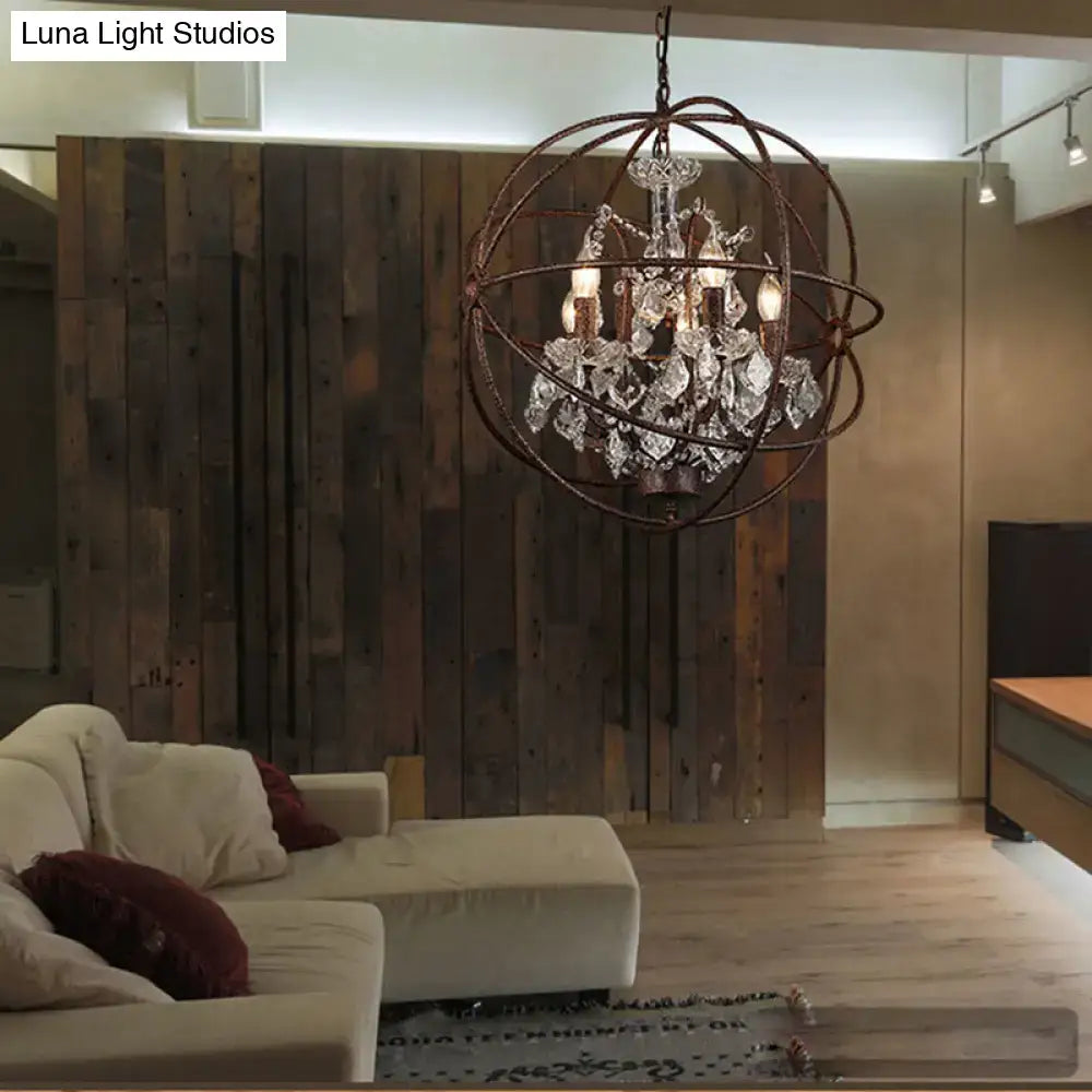 DecorBites rustic 4-light wrought iron chandelier pendant with dark metal frame and crystal deco for restaurants