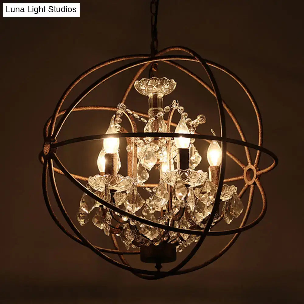 DecorBites rustic bronze wrought iron chandelier pendant with crystal deco and candle-style bulbs for restaurants