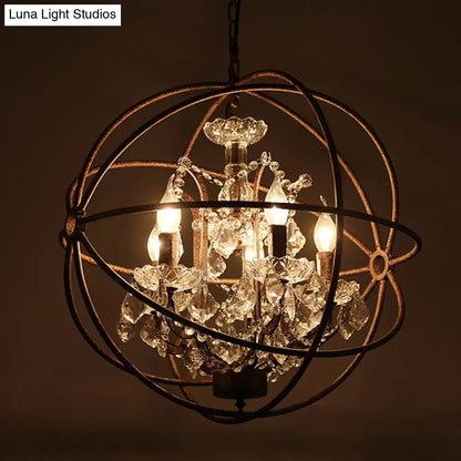 DecorBites rustic bronze wrought iron chandelier pendant with crystal deco and candle-style bulbs for restaurants
