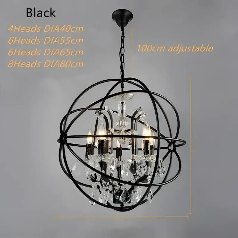 Rustic bronze crystal earth birdcage chandelier with black wrought iron sphere and crystal accents for dining room decorbites crystal earth