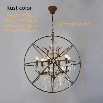 Rust-colored rustic bronze crystal earth birdcage chandelier with crystal droplets and candle-style bulbs for dining room decorbites crystal earth