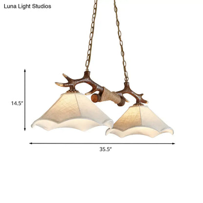 Decorbites traditional bell ceiling light with antler arm, two cream textured glass shades, brass chains, e12 e14 bulb base